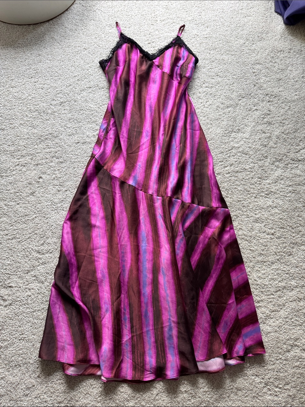 Topshop Striped Satin Maxi Slip Dress in Pink and Brown